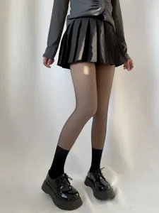 Fake translucent black pantyhose for women, autumn winter slimming leg socks with platform shoes.