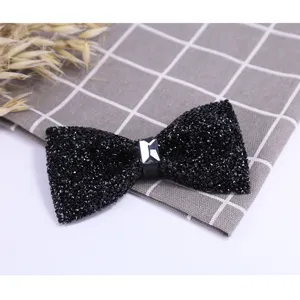 Black crystal rhinestone bowtie for men wedding groom formal shirt accessories stylish