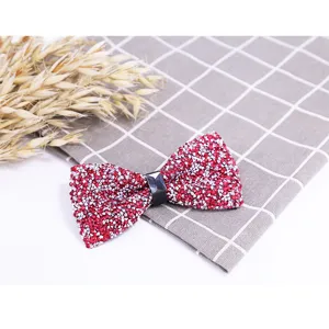 Burgundy rhinestone bow tie detail, sparkling crystal men formal wedding neckwear display