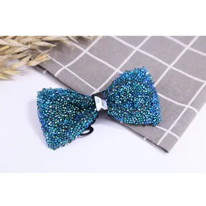 Blue crystal rhinestone bow tie for men wedding groom shirt British fashion accessories
