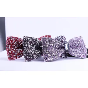 Crystal rhinestone bow tie details, sparkling wedding groom and groomsmen formal neckwear.