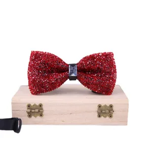 Wine red crystal bow tie for men wedding groom brilliant rhinestones fashion neckwear