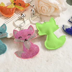 Cute rhinestone fox keychain metal bag charm and car key ring accessory for women girls.
