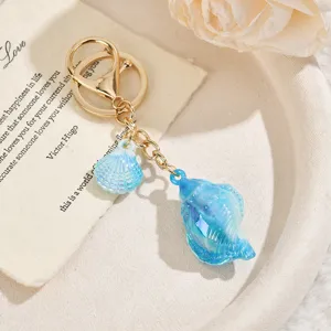 Porte-clés coquillage conque bleu dégradé mignon pendentif sac acrylique style esthétique