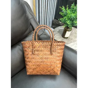 Υφαντή Τσάντα Χειρός Για Gυναίκες Vintage Tote Bag PVC Όψη Άχυρου Καλάθι Casual Καθημερινή Τσάντα με Λαβή