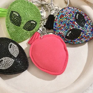 Strass Alien Sleutelhanger Schitterende Kristallen Tassenhangers Schattig Cartoon Ontwerp