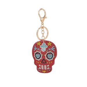 Rhinestone Skull Keychain Red Crystal Day of The Dead Bag Pendant Halloween Gift