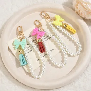 Catena di Perle Fiocco Portachiavi Ciondolo Borsa Nappa Accessori Moda DIY Principale