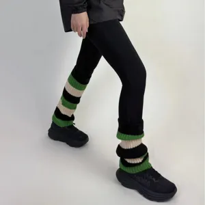 Chauffe-jambes en tricot pour femmes automne hiver chaussettes hautes rayées sport décontracté.