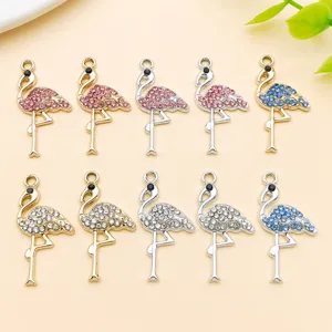 Breloques pendentifs flamant rose en alliage de zinc strass pour bijoux DIY collier.