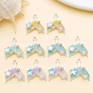 18x16mm White K Gradient Enamel Pearl Star Mermaid Tail Alloy Pendants DIY Jewelry Making