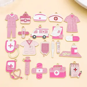 Rosa medizinische Emailliste Schmuck Accessoires Stethoskop Notarzt Anhänger Set DIY