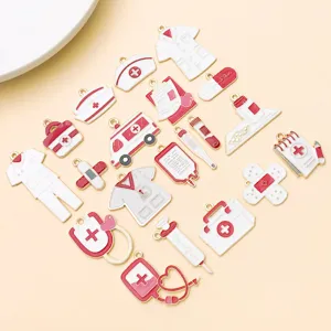 Red and white medical enamel charms set, alloy DIY jewelry making pendants for bracelets and necklaces.
