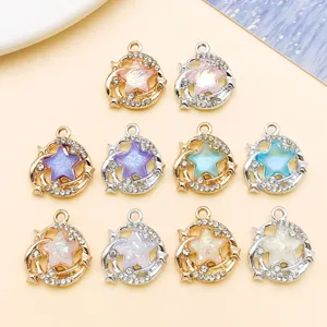 19x16mm pendentif étoile lune strass UV en alliage DIY collier bracelet accessoires