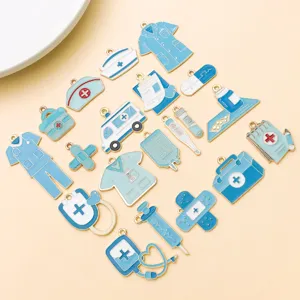 Blue enamel medical themed alloy DIY jewelry charms pendants assorted set for crafting