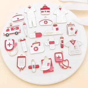 Medical Theme Charms Zinc Alloy Drip Oil Nurse Doctor Jewelry Making Accessories Stethoscope Syringe Heart Enamel Pendants For DIY Necklace Bracelet Keychain