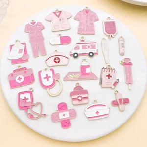 Rosa Medizinische Serie Legierung Emaille Anhänger Für DIY Halskette Armband Krankenwagen Stethoskop Krankenschwester Hut Anhänger Bastelbedarf