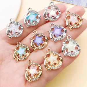 19x16mm UV Paillettes Étoile Lune Alliage Pendentifs DIY Collier Bracelet Bijoux