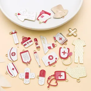 Red and white medical enamel charms alloy DIY jewelry making pendants medical theme accessories