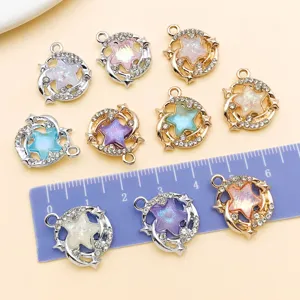 Pendentifs étoile lune en alliage strass UV 19x16mm accessoires de bijoux de collier