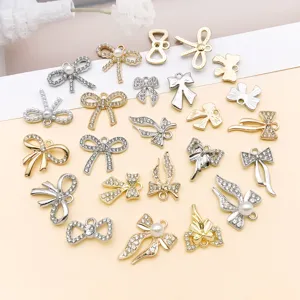 Zinc alloy bow pendant DIY jewelry accessories crystal pearl charms set detail view