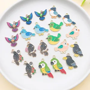 DIY Enamel Bird Charms Zinc Alloy Animal Pendants For Jewelry Making Keychain Accessories Retro Parrot Hummingbird Birds