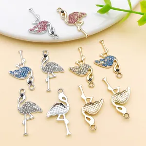Pendentif Flamant Rose Strass Alliage de Zinc 28x14mm DIY Collier Porte-clés Bijoux