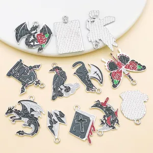Gothic Halloween enamel alloy charm pendants detailed view, punk style jewelry making accessories.