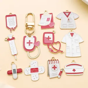 Medical theme enamel charms alloy DIY jewelry pendants nurse stethoscope set of charms