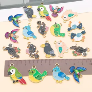 Cartoon bird alloy enamel pendants charms DIY jewelry making accessories set for keychains.