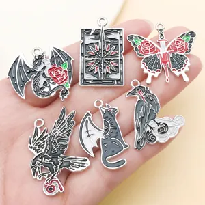 Gothic punk style enamel metal charms detail close-up, DIY jewelry pendant accessories.