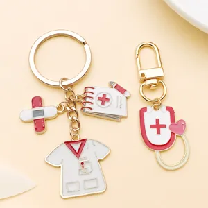 Medical theme alloy enamel keychain nurse scrub top stethoscope clipboard pendant charms accessory