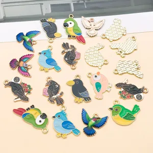 Colorful enamel bird metal charms, alloy animal DIY jewelry pendants, cute key chain accessories.
