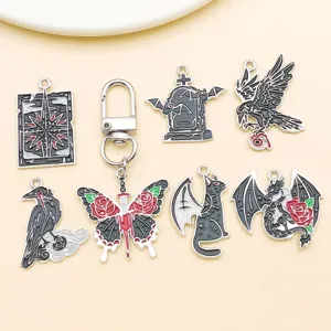 Punk dark style gothic enamel charms set zinc alloy raven butterfly dragon pendant accessories