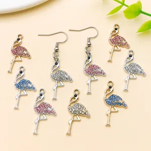 Pendentifs flamant rose en strass alliage et boucles doreilles pour fabrication de bijoux DIY.