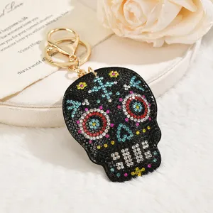 Halloween Rhinestone Skull Keychain Shiny Crystal Bag Charm Cartoon Doll Key Ring Decoration For Holiday Party Gift Accessories