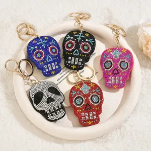 Sparkling rhinestone skull keychains colorful crystal bag pendants stylish Halloween accessories for girls