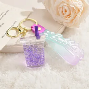 Akryl Treibsand Bubble Tea Tasse Schlüsselanhänger Süßer Taschenanhänger Schüler Modell
