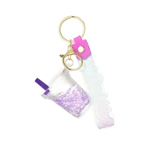 Acryl Kreative Treibsand Bubble Tea Schlüsselanhänger Süße Tasche Anhänger für Frauen