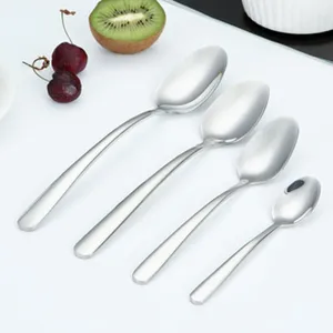 Stainless steel serving spoons set of 4 sizes for restaurant and home dining table.