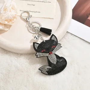 Rhinestone Fox Keychain Tassel Bag Charm Cute Crystal Animal Pendant Accessories for Women