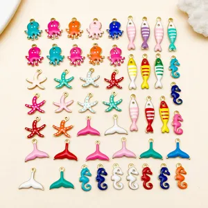 Edelstahl Vergoldet Ozean Serie Charms Seestern Oktopus Seepferdchen Fischschwanz Emaille Anhänger Für DIY Schmuckherstellung Zubehör