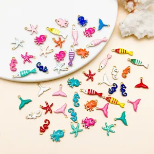 Bunte Emaillierte Ozean Charms Detail, Seestern und Seepferdchen Anhänger für DIY Schmuck.
