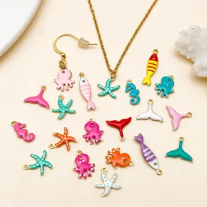 Bunte Meeres-Tiere Emaille Anhänger Edelstahl DIY Schmuck Herstellung Set Zubehör.
