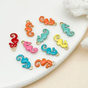 Bunte Emaillierte Seepferdchen Anhänger für DIY Schmuck, vergoldeter Edelstahl.