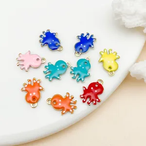 Farbige Emaille Oktopus Anhänger Detailansicht, DIY Schmuckherstellung Zubehör, Metall Basis.