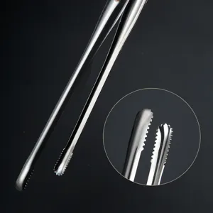 Stainless steel food tongs, pointed bread clip, long barbecue grill tool for buffet and steak.