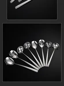 Stainless steel hammered handle soup spoon hot pot ladle kitchen tableware cooking set