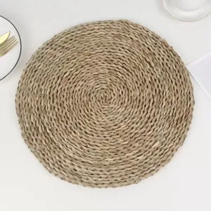 Natural Seagrass Woven Round Placemat Thickened Heat Resistant Braided Table Mat Non-Slip Coaster For Dining Home Kitchen Decoration