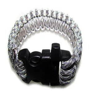 Durable military paracord survival bracelet with sturdy plastic buckle for outdoor adventure use.